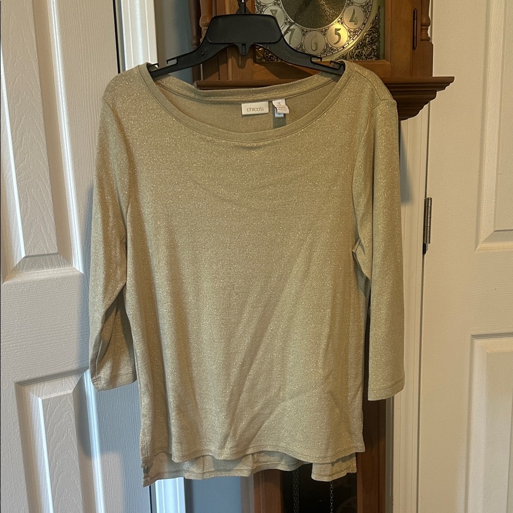 Chico's Shimmering Gold Long Sleeve Top